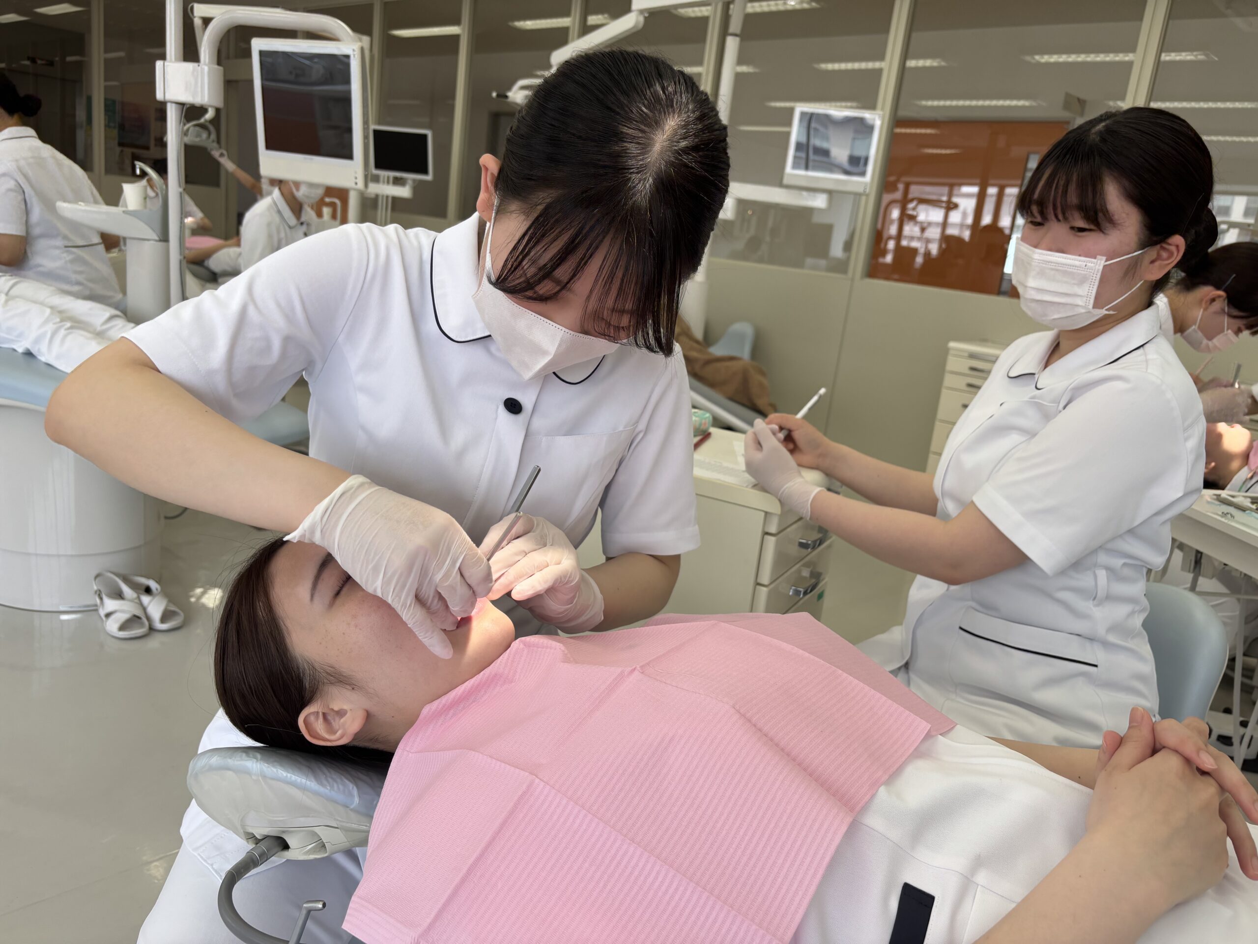 歯科２年生が歯科予防処置論Ⅱの科目で学生同士の実習を行いました！